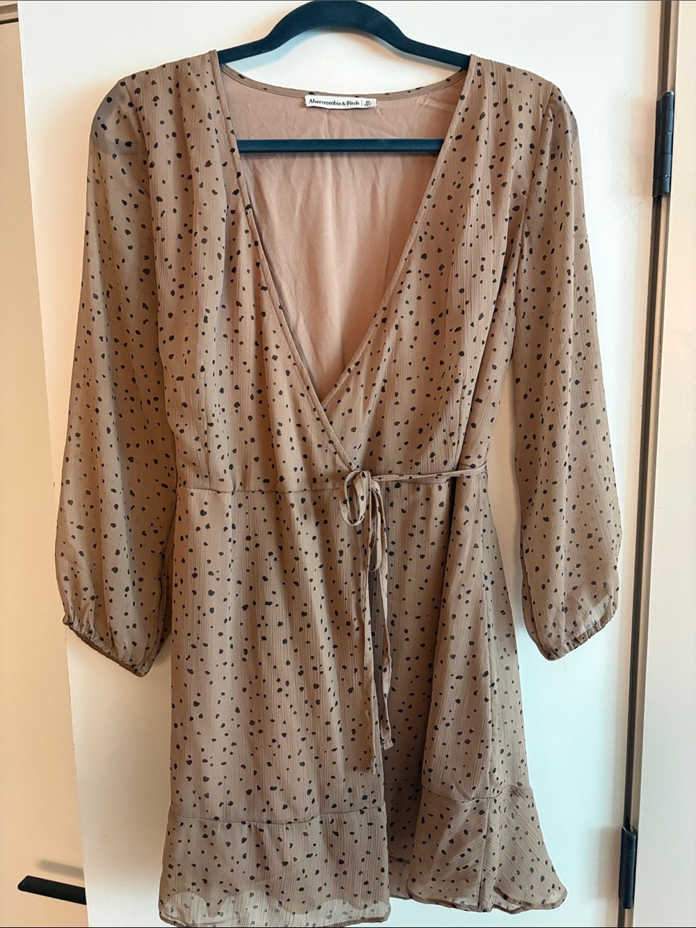 Abercrombie & Fitch Taupe Polka Dot Wrap Mini Dress
